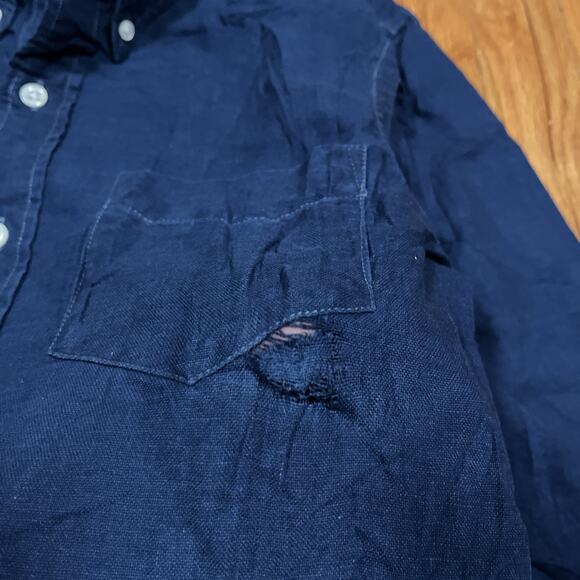 Ralph Lauren RRL Oxford Shirt Indigo Blue Button Down XS Distressed Workwear - Picture 9 of 10